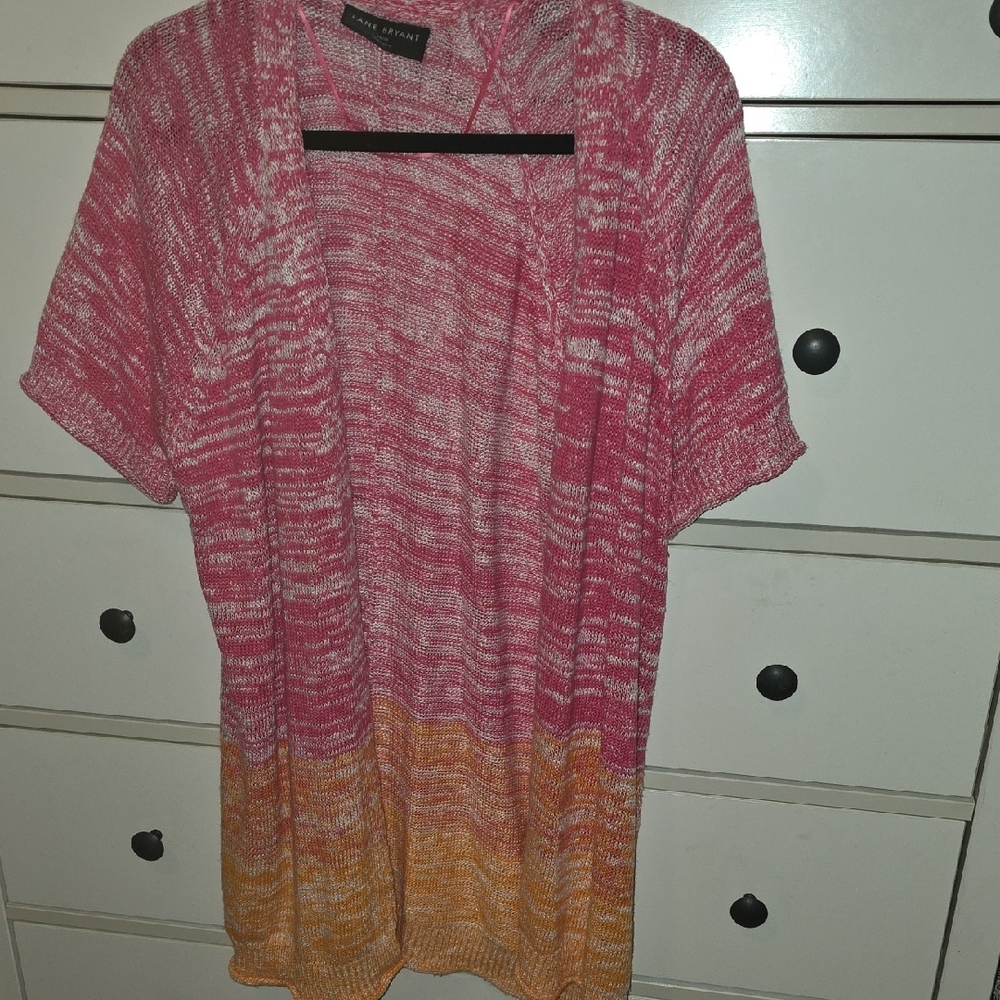 Lane Bryant Pink and White Knit Cardigan